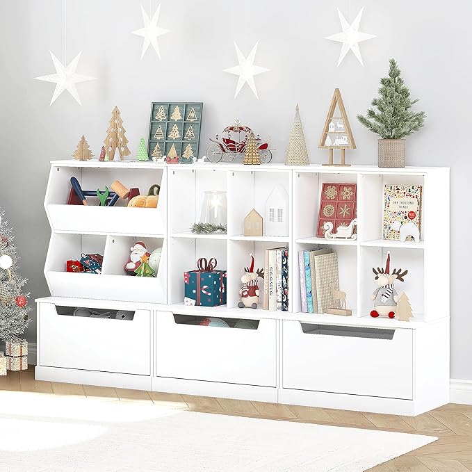 UTEX Kids Toy Storage Organizer, Bookshelf for Kids and Bookcase with Drawer, Children Open Storage Cubby for Bedroom Playroom Nursery White