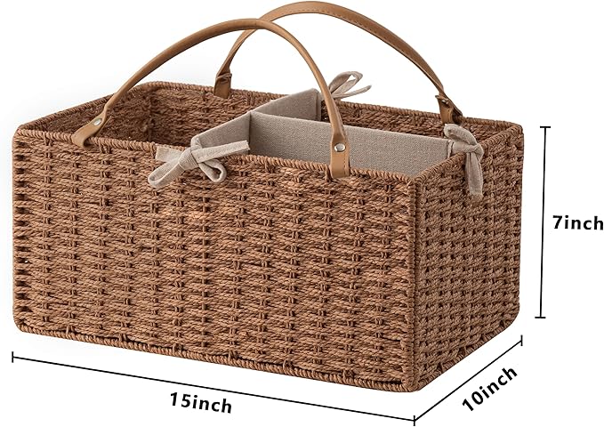 HBlife Large Baby Diaper Caddy Organizer, Paper Rope Storage Baskets Nursery Bin with Removable Divider, Portable Car Organizer for Diapers, Baby Shower Gifts, Newborn Essentials Must Haves