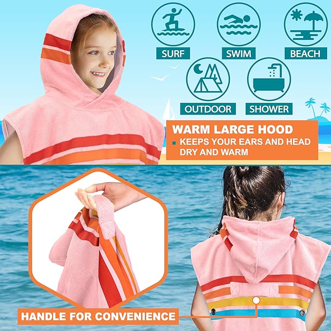 SUN CUBE Kids Changing Robe Surf Poncho, Kids Beach Towels for Teens, Microfiber Hooded Wearable Swim Towel Boys Girls Teenagers