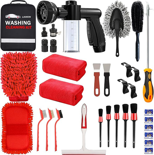 LIANXIN Car Wash Kit -Car Cleaning Kit Cars Washs Foam Gun Microfiber Sponge Cars Washing Kits Tire BrushTowels Complete Large Washs Mitt