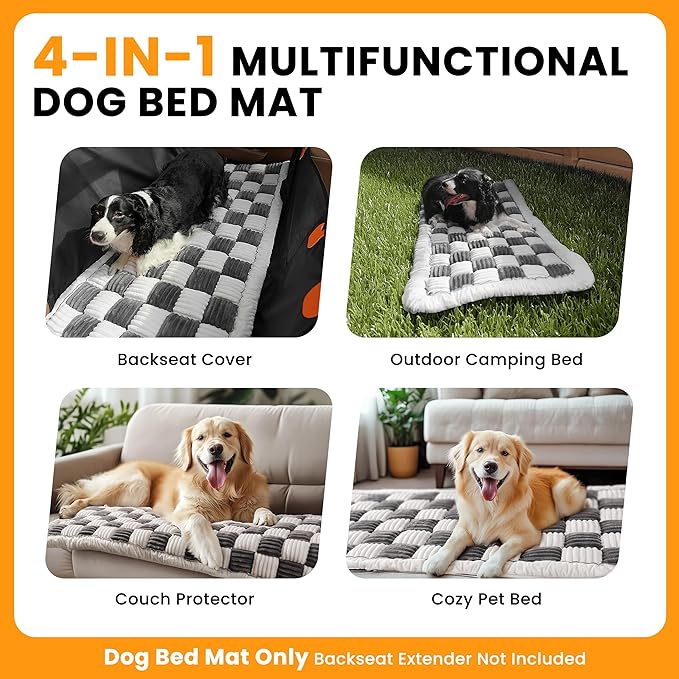 HiPetpy Backseat Dog Bed Mat, Non-Slip Dog Bed for Car Back Seat, Soft & Cozy Dogs Blanket, Washable Travel Pet Mat Seat Protector for Cars, SUVs, Trucks (Grey/White, 51.1" L x 23.6" W x 1.5" Th)