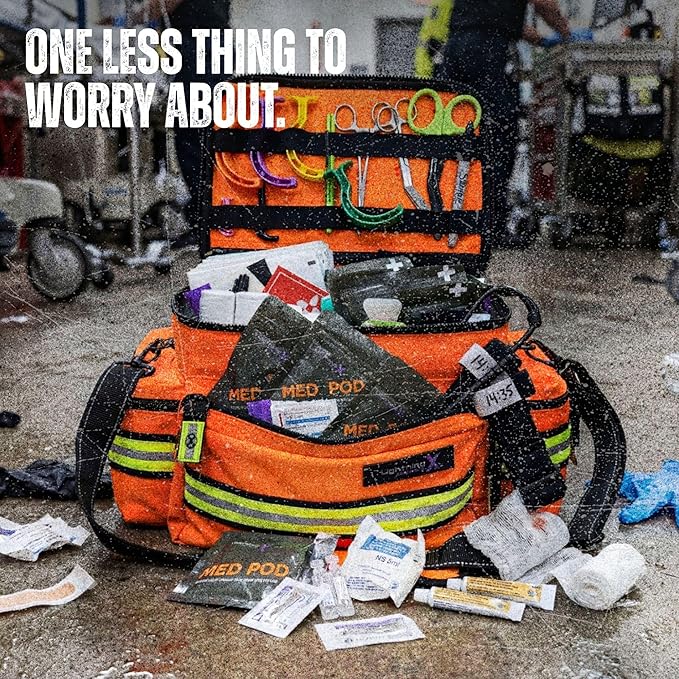 Lightning X Mid-Sized First Responder EMT Bag | LXMB25 | Fully Stocked w/ 240+ First Aid, EMS & Trauma Supplies - Orange