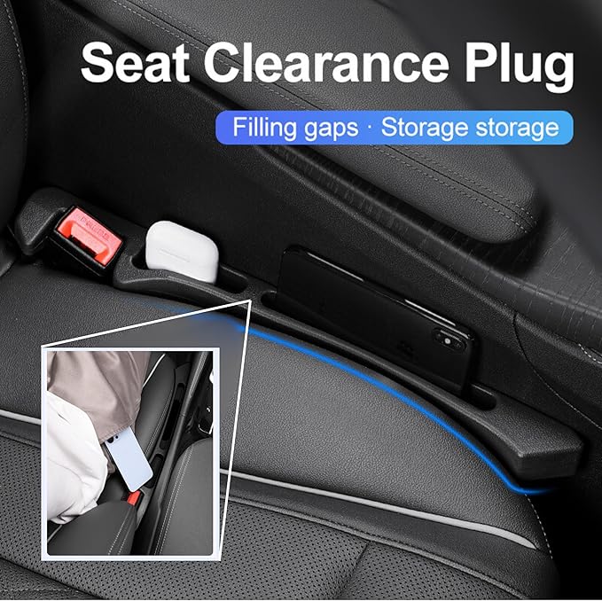 Car Seat Gap Filler Organizer 2 Pack - Universal Side Pocket Console Storage with Phone Slot & Charging Hole - SUV & Truck Interior Accessories - Crevice Blocker & Catcher for Gaps 1.1-2" - Black