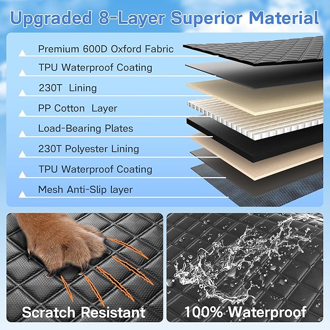 Dog Car Seat Cover for Back Seat, Hard Bottom Car Seat Cover for Dogs with Door Protectors for Traveling and Camping with Pets, Waterproof and Scratch-Resistant, Suitable for Cars