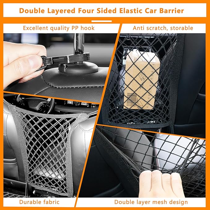 Dog Cars Barriers,Car Seat Storage Net, Motorcars Isolation Mesh, Easy to Install, Suitable for Cars SUV, Used for Safe Driving of Children & Pets, Dog Net Barrier of Car (Double-Layer)