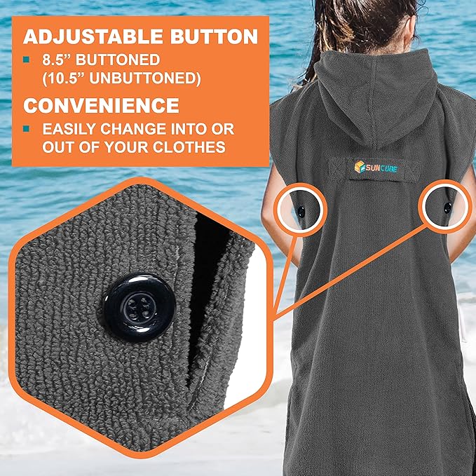 SUN CUBE Kids Changing Robe Surf Poncho, Kids Beach Towels for Teens, Microfiber Hooded Wearable Swim Towel Boys Girls Teenagers