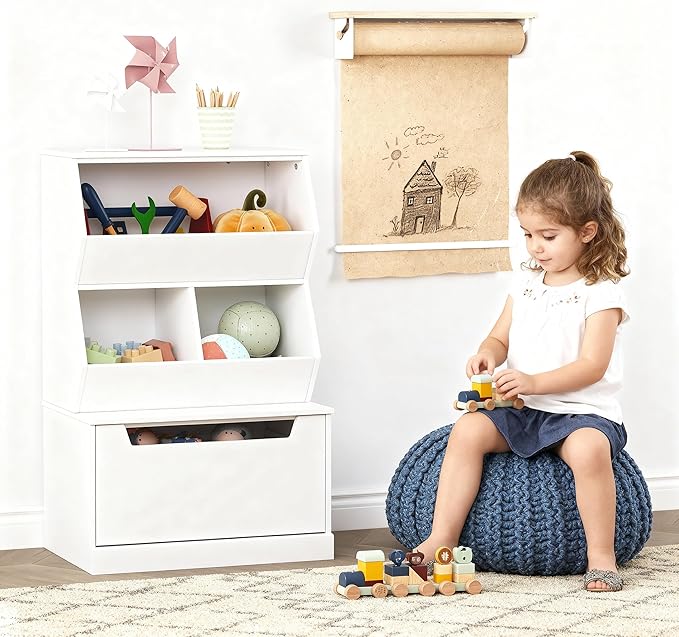 UTEX Kids Toy Storage Organizer, Bookshelf for Kids and Bookcase with Drawer, Children Open Storage Cubby for Bedroom Playroom Nursery White
