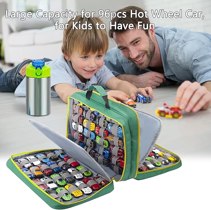 KISLANE 96 Toy Cars Storage Case Compatible with Matchbox Cars, Matchbox Cars Organizer Storage for Mini Toys, Toy Cars, Matchbox Cars, Small Dolls(Bag Only) (Green)