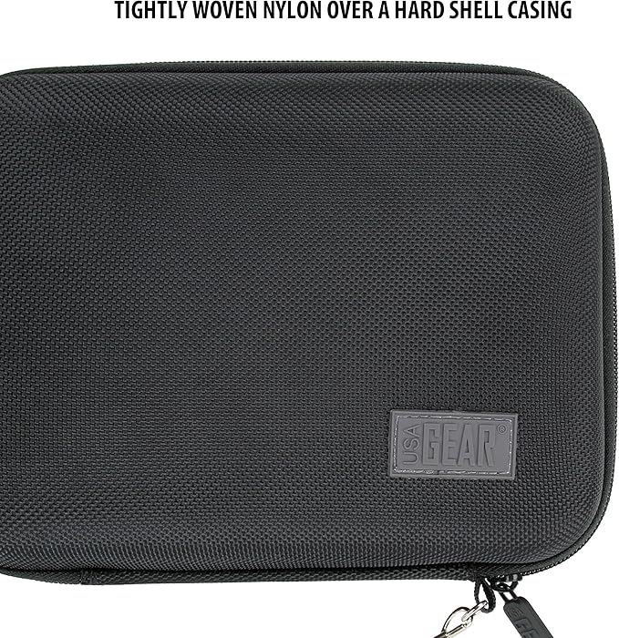 USA Gear Hard Shell Electronics Organizer 7.5 Inch Travel Case - Cable Organizer with Scratch Resistant Interior, Compatible with Garmin GPS, Portable Hard Drive, Phone Charger & More - Black