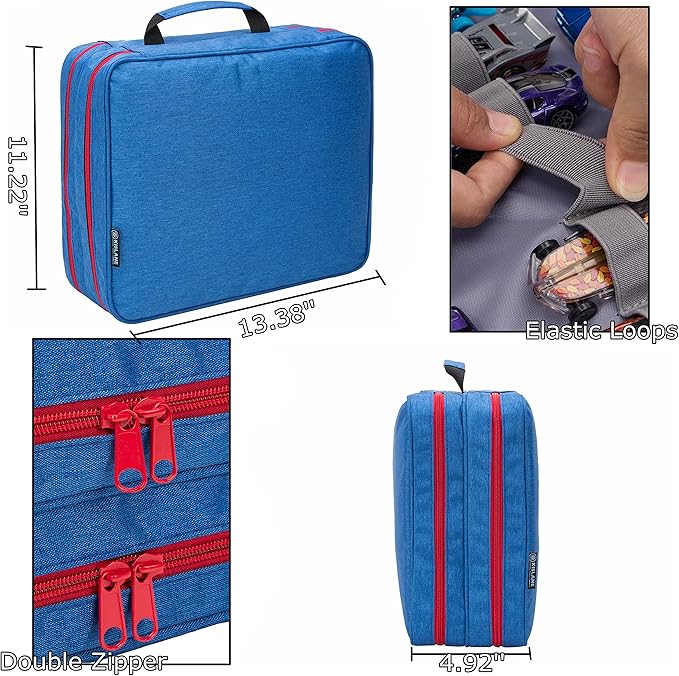 KISLANE 96 Toy Cars Storage Case Compatible with Matchbox Cars, Matchbox Cars Organizer Storage for Mini Toys, Toy Cars, Matchbox Cars, Small Dolls(Bag Only) (Blue)