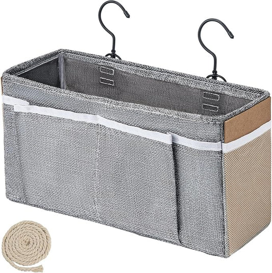 Bedside Caddy, bedside organizer, Hanging Organizers, Storage Bags with Self-adhesive on The Back to Hang Over Beds for Headboards, Bunk Bed, Car Seat Back Organizers (Upgraded Version Grey)