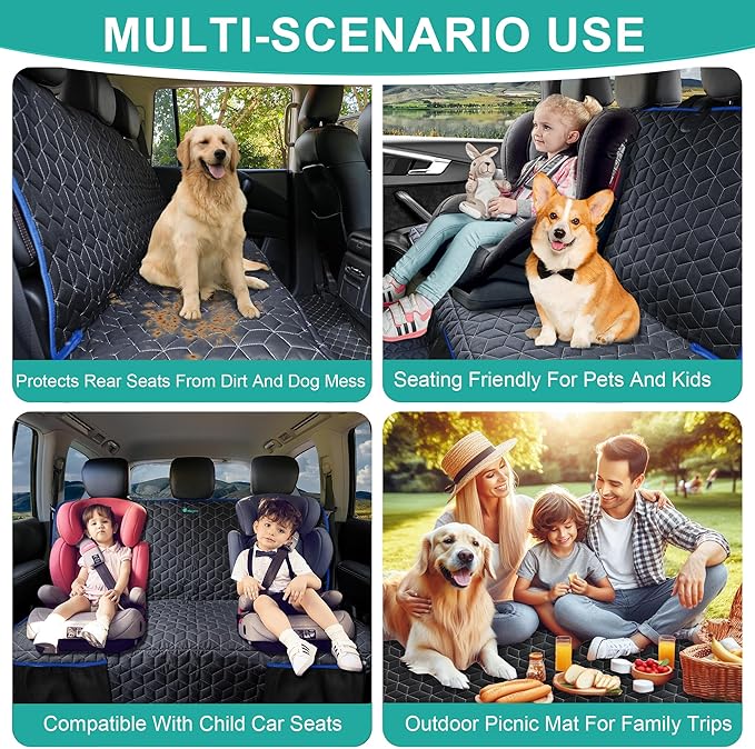 Meginc Back Seat Cover for Dogs, Washable Bench Seat Covers for Trucks,Dog Car Seat Covers for Ford f150/Ram1500/Nissan Frontier/Toyota Tacoma/GMC Canyon/Silverado (Blue)