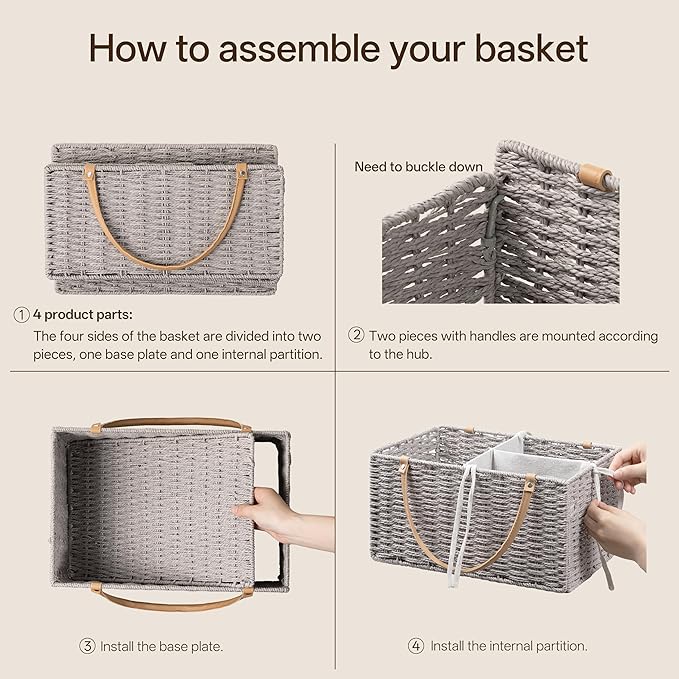 Angelhood Large Paper Rope Diaper Caddy, Baby Essentials Organizer, Portable Baby Shower Baskets Gift Bin, Car Storage Bag for Nursery
