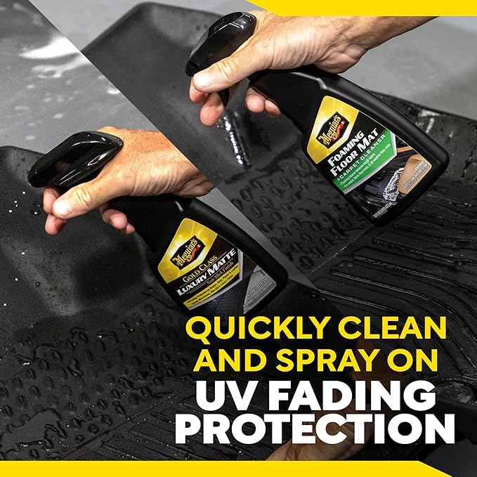 Meguiar’s Quik Solutions All-Weather Floor Mat Kit,All Weather Floor Mat Cleaner and Car Mat Protectant that Deep Cleans & Restores a Like-New Non-Slick Finish,Includes Drill Attachment, Kit