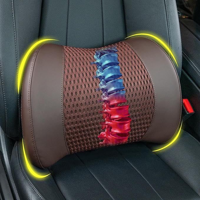 Lofty Aim Memory Foam Lumbar Support Cushion Relieves Lower Back Pain for Car Seat, Office Chair, and Wheelchair, 4D Mesh, Brown