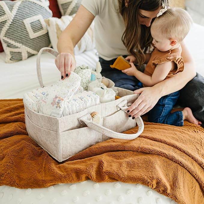 PUTSKA Baby Diaper Caddy Organizer - Nursery Storage Basket for Diaper Station, Baby Basket Shower List and Registry Gift Must-Haves, Newborn Essentials, Nursery Decor for Boy or Girl - DarkMocha, XL