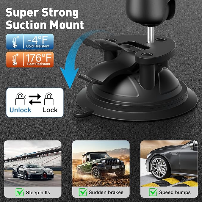 Heavy Duty Aluminum iPad Suction Mount for Truck Car, Anti-Shake Dashboard Windshield Tablet Holder, Thick Case Friendly, Fits 4.7-12.9" iPad Pro 12.9 Air Mini Samsung, 360° Rotation Off-Road Aviation