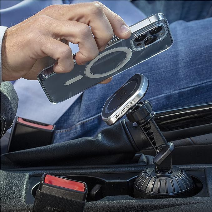 Scosche MP2CUPM-SP MagicMount Pro2 Cup Holder Magnetic Cell Phone Holder Car Mount Kit Compatible with MagSafe, iPhones, Galaxy, Pixel & All Smartphones