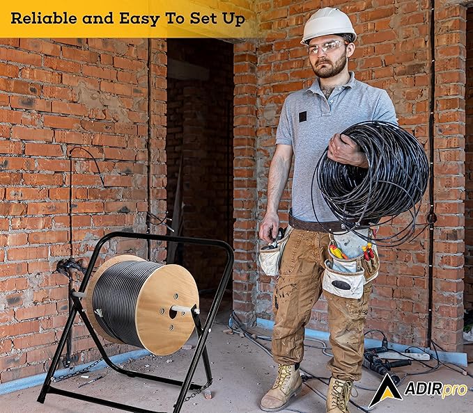 AdirPro Single Axle Cable Reel Caddy | Industrial Steel Wire Dispenser | Holds Reels Up to 20" Diameter & 100 lb Capacity | Black