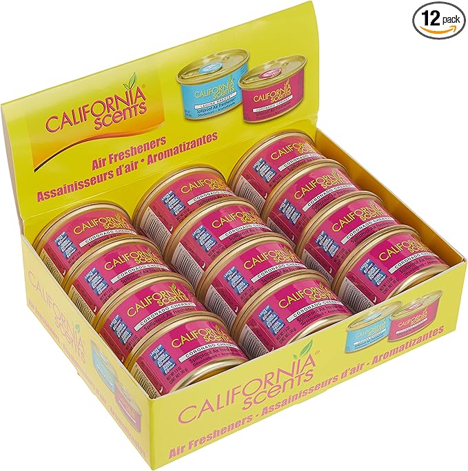 Can Air Freshener and Odor Neutralizer by California Scents, Set of 12 Spillproof Cans for Home and Car, Coronado Cherry, Fresh and Bold, 1.5 Oz Each
