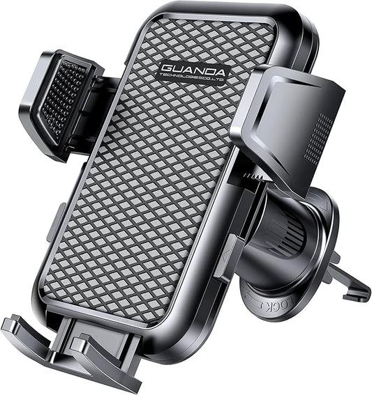 Firm-hold Air Vent Car Phone Holder for iPhone,Rotatable Universal Phone Mount with Adjustable Wide Clamp Metal Hook,Anti-vibration,Single-press Release,Heat-resistant,(Upgrade Hook Clip Never Shake)