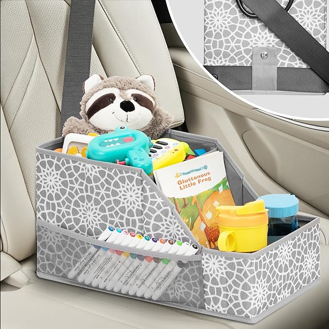 Easi Foldable Car Seat Organizer With 12 Storage Compartments 2 Metal Cup Holders, 1 Pack Back Seat Car Organizer For Car Accessories, Front Seat organizer For SUV Truck Van Sedans, Print