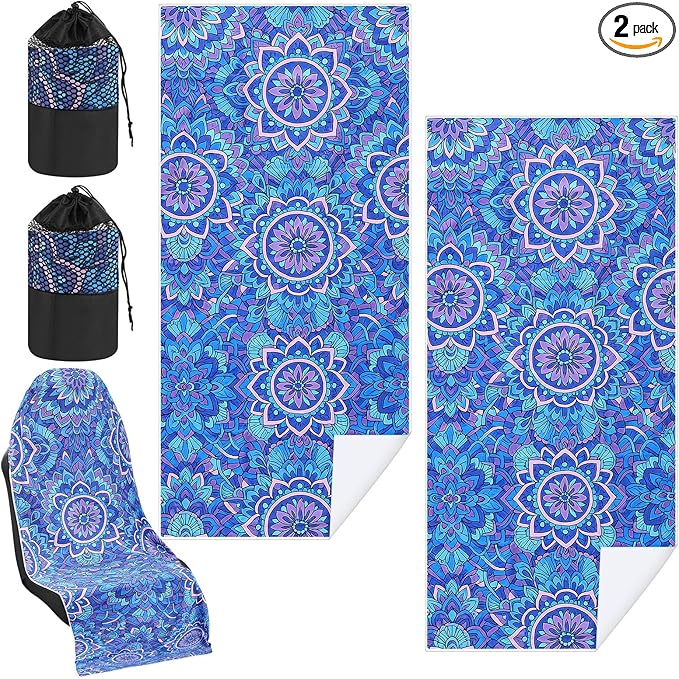 Hahafelt 2 Pack Car Seat Towel Covers with Storage Bag 63 x 32 Inch Athletic Running Towel Seat Sweat Washable Non Slip Cover Gift for Car Outdoor Sport Activities (Mandala)