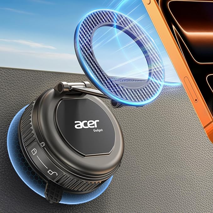 Acer Gadget Car Phone Mount, MagSafe Phone Holders for Your Car [5000gf Magnetic Hold] 360° Adjustable Holder for Cell Phone, Car Accessories for Women Men for iPhone 17 16 15 14 13, Carbon Fiber-Grey
