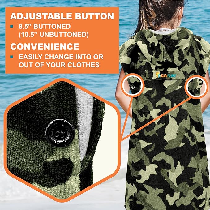 SUN CUBE Kids Changing Robe Surf Poncho, Kids Beach Towels for Teens, Microfiber Hooded Wearable Swim Towel Boys Girls Teenagers