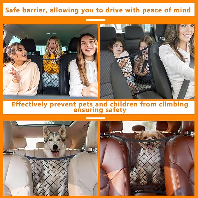 Dog Cars Barriers,Car Seat Storage Net, Motorcars Isolation Mesh, Easy to Install, Suitable for Cars SUV, Used for Safe Driving of Children & Pets, Dog Net Barrier of Car (Double-Layer)
