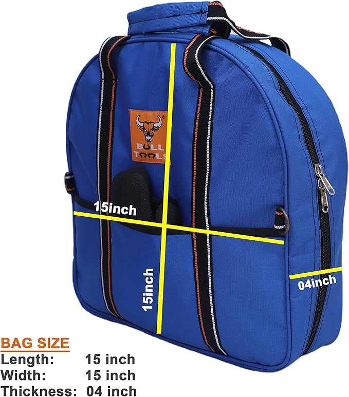 BULL TOOLS EV Charging & Jumper Cable Storage Bag, Organizer 6 Pocket Handmade Carry Bag - 15x15x4 Inch Waterproof Ballistic Polyester Oval Bag, Cords, Small Tools, For Motor Vehicles - Blue