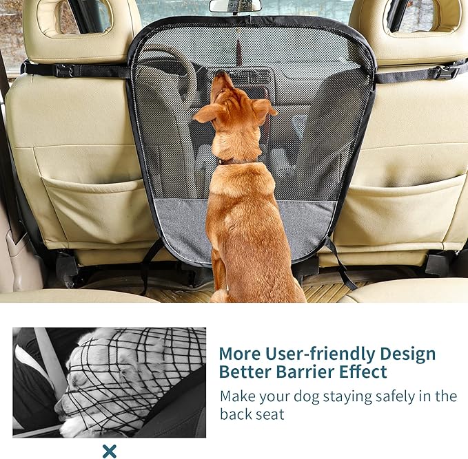 Petsfit Dog Car Barrier Vehicle Pet Barrier Backseat Mesh Dog Car Divider Net with Adjusting Rope and Hook Suitable for SUV Pickup and Small Cars
