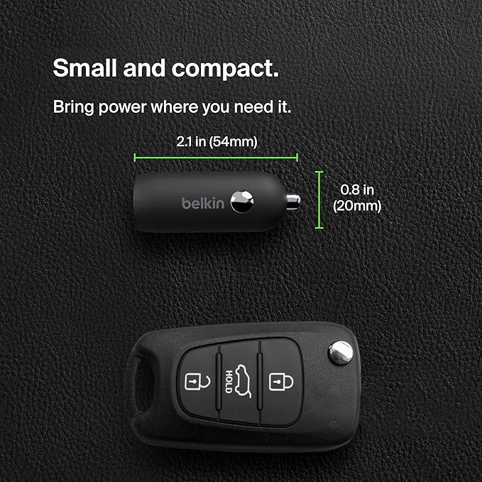 Belkin Boost↑Charge™ 30W Compact Fast Car Charger w/USB-C Power Delivery Port for iPhone 16, 16 Pro, 15, 15 Pro, Galaxy S25, S24, Note, Pixel 9 & More - Black