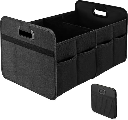 Simple Deluxe Car Trunk Organizer, 2 Compartments Anti-slip Design Collapsible Trunk Storage, Made of Waterproof 600D Oxford Polyester, Suitable for SUV, Minivan, Truck, Black