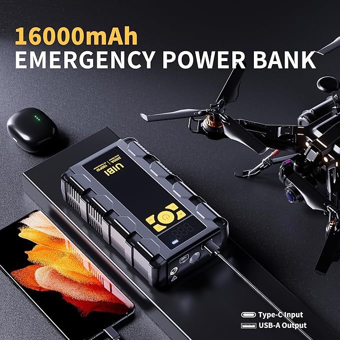 UIBI X5 Car Jump Starter with Air Compressor, 2000A Car Battery Jump Starter with 150PSI Tire Inflator Portable, Battery Jumper Starter, Jump Box for 8.0L Gas or 6.0L Diesel Vehicles