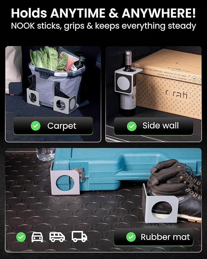rati Nook Trunk Organizer Blocks for Cars and SUVs, Adjustable Cargo Dividers with Dual Grip Pads, Works on Carpeted and Plastic Trunks, Set of 2 Modular Stabilizers (Grey)