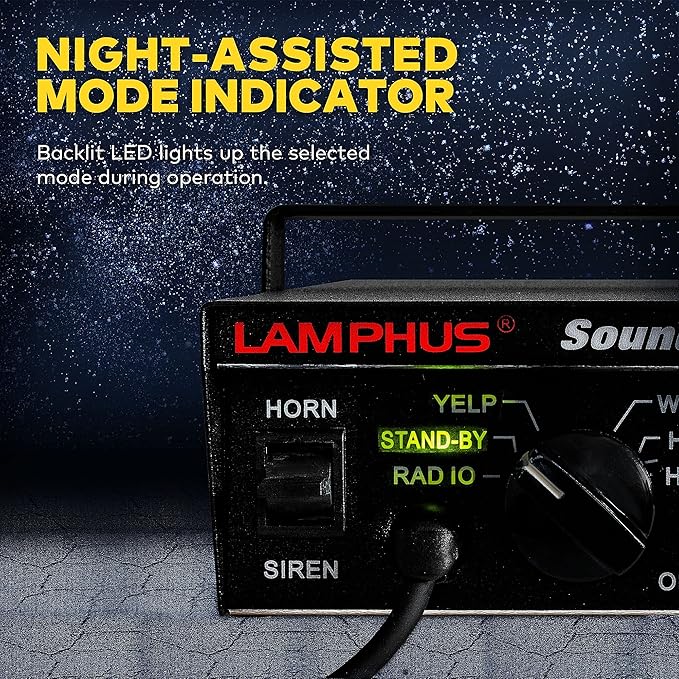 LAMPHUS SoundAlert 12V 100W Police Siren PA System Kit [Slim Speaker] [118-124dB] [Handheld Microphone] [Hands-Free] Warning Emergency Siren for Vehicles Tow Truck UTV ATV Van Car POV RV