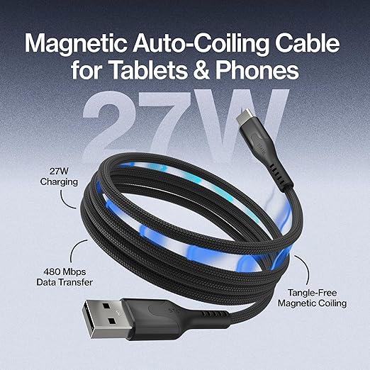 Statik MagStack USB to USB C Cable, Clutter-Free Magnetic Charging Cable, A to Type C Charger Fast Charging Phone Charger Cord, Compatible with iPhone 16 Pro Max, 15, Galaxy S24, 27W 6FT/2M