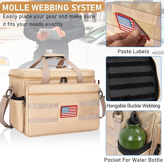 Patrol Bag Law Enforcement, Police Gear Bag Car Front Seat Organizer for Police with Laptop Layer and Cup Holders, MOLLE System, Fits Vehicle Passenger Seat Khaki