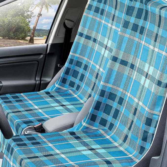 Hahafelt 2 Pack Car Seat Towel Covers with Storage Bag 63 x 32 Inch Athletic Running Towel Seat Sweat Washable Non Slip Cover Gift for Car Outdoor Sport Activities (Blue Plaid)