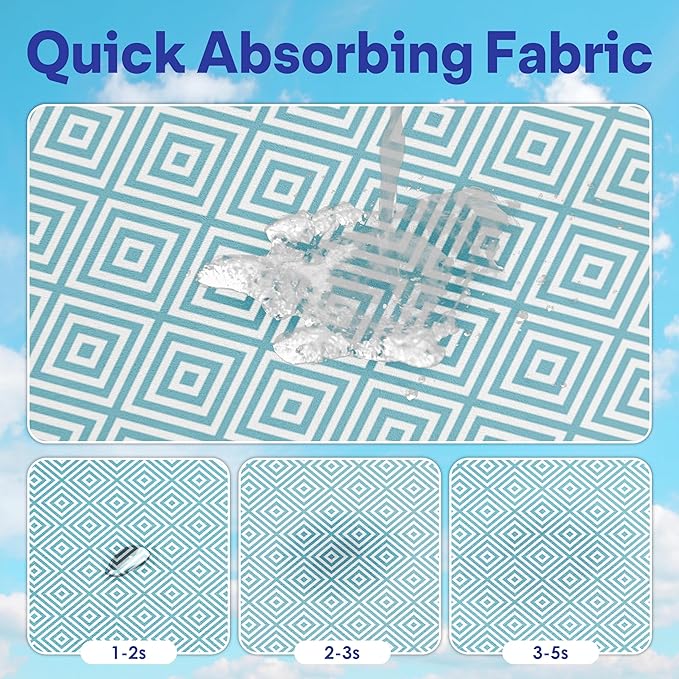 2 Pack Car Seat Towel Covers, Sweat Protector for Front Seats, Premium Thickened Microfiber with Boho Geometric, Breathable & Quick Dry, Slip-on Headrest Pocket for Gym, Beach, Running (Light Blue)