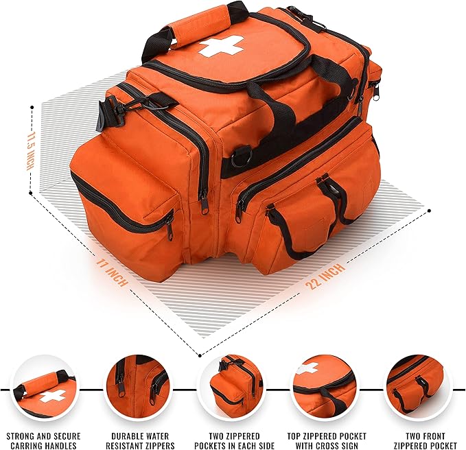 ASA TECHMED First Aid Responder EMS Emergency Medical Trauma Bag Deluxe, Orange