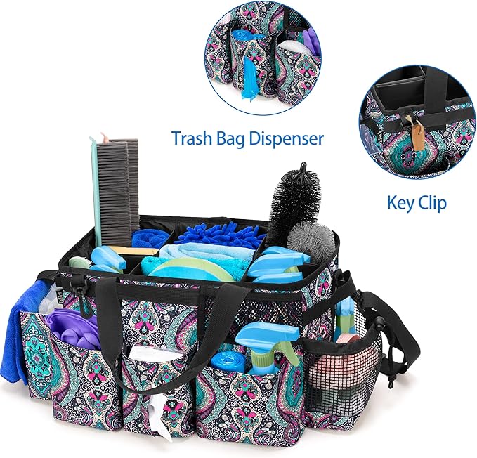 LoDrid Wearable Cleaning Caddy Bag with 4 Foldable Dividers, Cleaning Supply Organizer with Shoulder Strap and Side Handles for Cleaners & Housekeepers, Totem