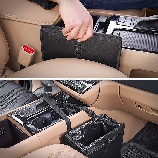 KMMOTORS Jopps Premium Diamond Car Trash Can – Luxury Foldable Bin with Strap, PU Leather & Oxford, Waterproof, Bling Crystal Design for Stylish Interiors (Large, Diamond Black)