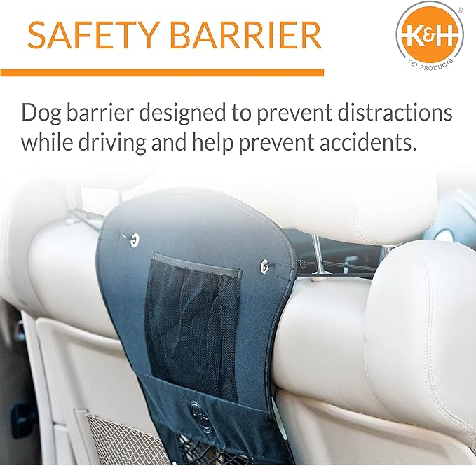 K&H Pet Products Dog Car Net, Pet Travel Safety Barrier, Auto Safety Organizer with Pocket & Mesh Vent Cover for Cars and SUV's, Car Divider for Safer Driving, Universal Bungee Cord Fit - 23 X 24in