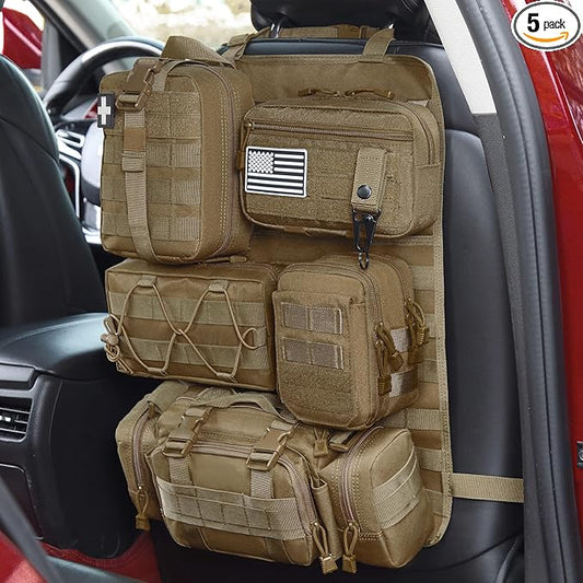 Tactical Car Seat Back Organizer, 2025 Upgrade Tactical Vehicle Panel Organizer with 5 Detachable Molle Pouch for Car Truck Ford Jeep Vehicle