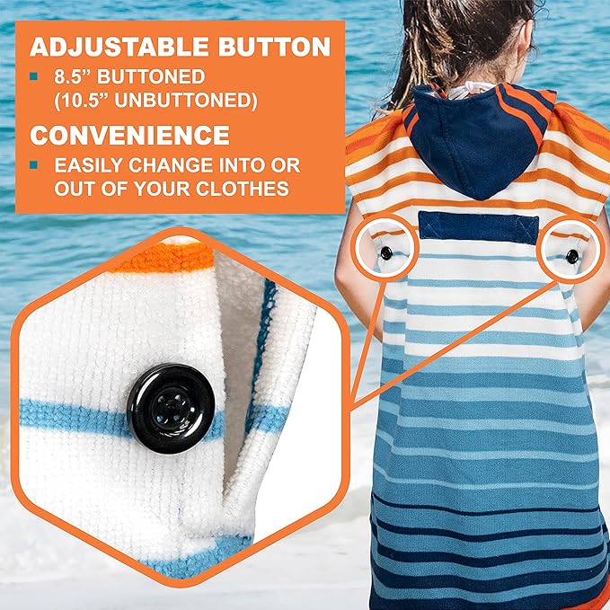 SUN CUBE Kids Changing Robe Surf Poncho, Kids Beach Towels for Teens, Microfiber Hooded Wearable Swim Towel Boys Girls Teenagers