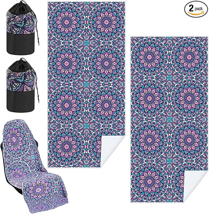 Hahafelt 2 Pack Car Seat Towel Covers with Storage Bag 63 x 32 Inch Athletic Running Towel Seat Sweat Washable Non Slip Cover Gift for Car Outdoor Sport Activities (Retro Kaleidoscope)