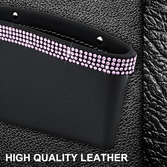 eing 2 in 1 Car Seat Gap Organizer, Front Car Seat Crevice Storage Box, Car Seat Gap Filler with Crystal Diamonds, Adjustable Storage Pocketsfor Glasses, Keys and Phones, 2 - Pack Pink