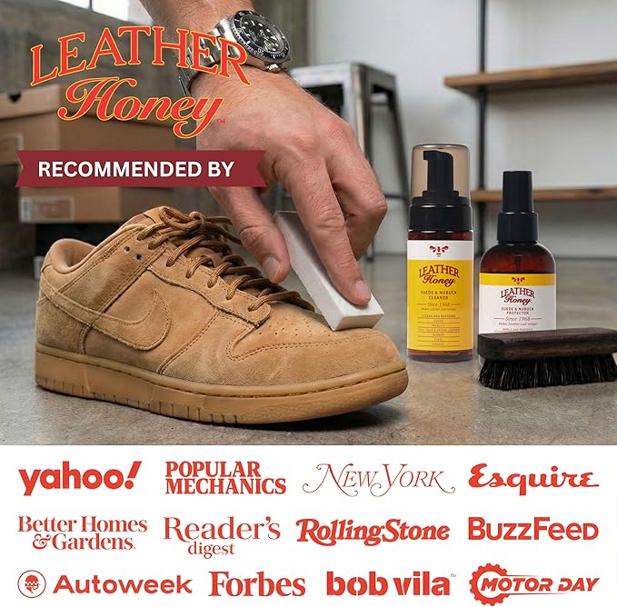 Leather Honey Suede & Nubuck Care Kit: Cleaner, Protector, Suede Brush & Eraser: Clean, Protect & Restore Shoes, Boots, Uggs, Furniture, Jackets, Bags and Apparel. Safe for Any Color